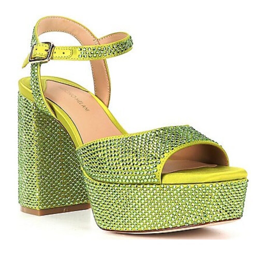 NEW Antonio Melani Babs Rhinestone Embellished Satin Platform Dress Sandals
